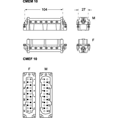 Wkładka złącza przemysłowego 104.27, CMEF 10 T - schemat