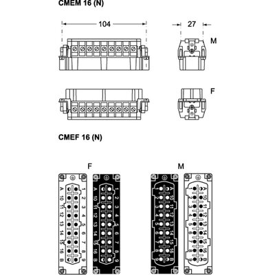 Wkładka złącza przemysłowego 104.62, CMEF 16 N - schemat