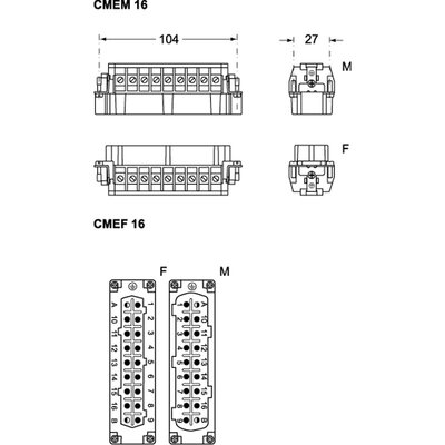 Wkładka złącza przemysłowego 104.27, CMEM 16 - schemat
