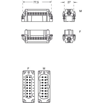 Wkładka złącza przemysłowego 77.27, CNEM 16 RY - schemat