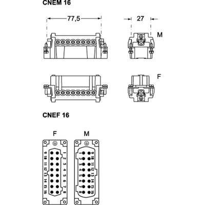 Wkładka złącza przemysłowego 77.27, CNEM 16 TX - schemat