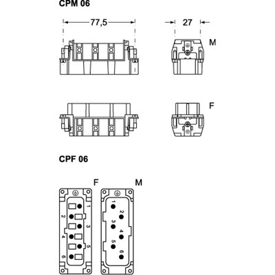 Wkładka złącza przemysłowego 77.27, CPF 06 RY - schemat