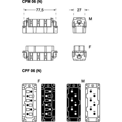 Wkładka złącza przemysłowego 77.62, CPF 06 N - schemat