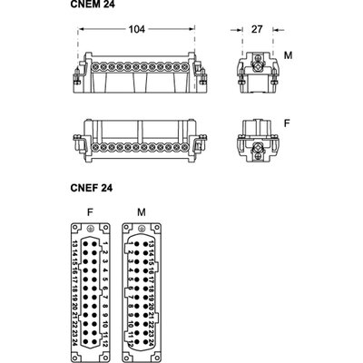 Wkładka złącza przemysłowego 104.27, CNEF 24 TX - schemat