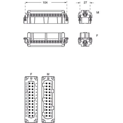 Wkładka złącza przemysłowego 104.27, CNEMD 24 RY - schemat