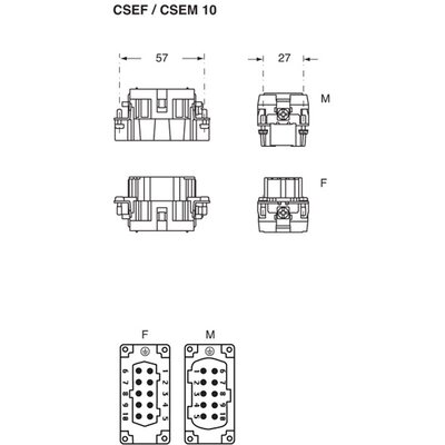 Wkładka złącza przemysłowego 57.27, CSEF 10 - schemat