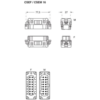 Wkładka złącza przemysłowego 77.27, CSEF 16 - schemat