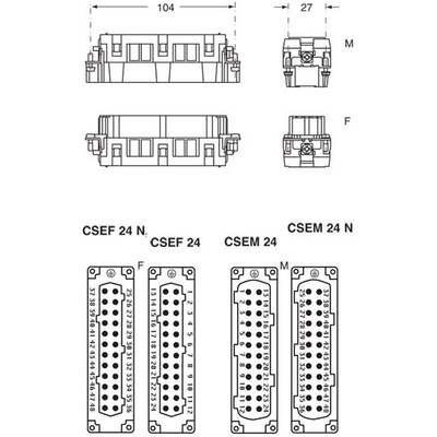 Wkładka złącza przemysłowego 104.62, CSEF 24 N - schemat