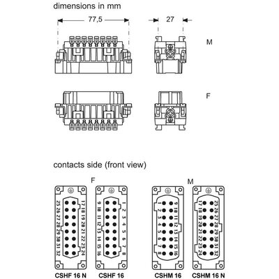 Wkładka złącza przemysłowego 77.62, CSHF 16 N - schemat
