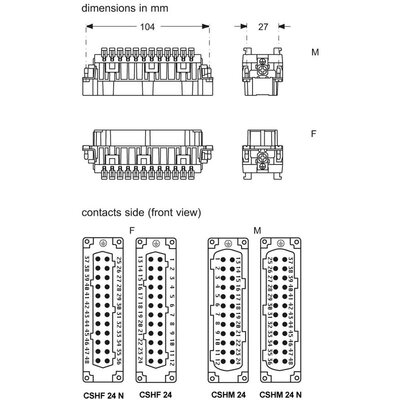 Wkładka złącza przemysłowego 104.62, CSHMD 24 N - schemat