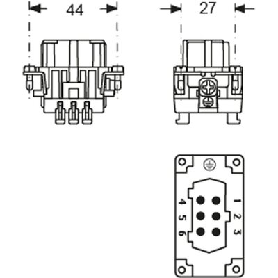 Wkładka złącza przemysłowego 44.27, CSHF 06 S - schemat