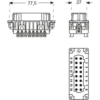 Wkładka złącza przemysłowego 77.27, CSHF 16 S - schemat