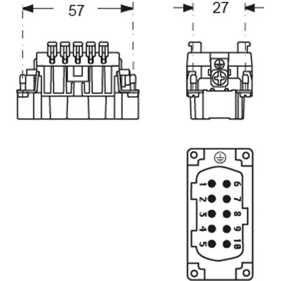 Wkładka złącza przemysłowego 57.27, CSHM 10 S - schemat