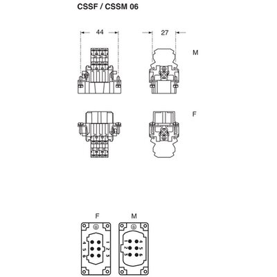 Wkładka złącza przemysłowego 44.27, CSSF 06 - schemat