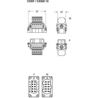Wkładka złącza przemysłowego 57.27, CSSF 10 - schemat