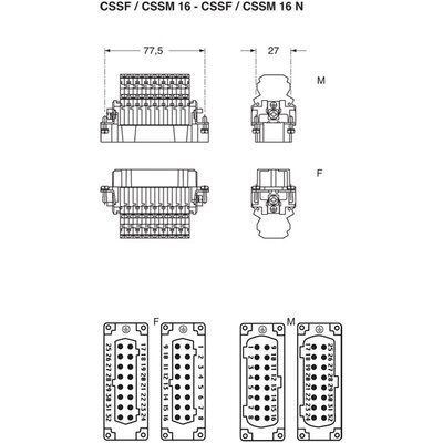 Wkładka złącza przemysłowego 77.62, CSSF 16 N - schemat
