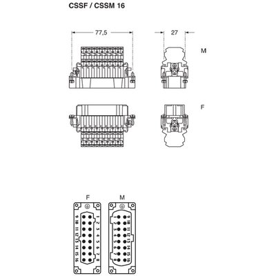 Wkładka złącza przemysłowego 77.27, CSSF 16 - schemat