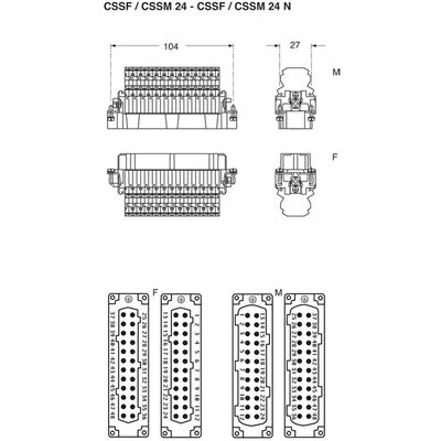 Wkładka złącza przemysłowego 104.62, CSSF 24 N - schemat