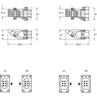 Wkładka złącza przemysłowego 44.27, CTSEM 06 R - schemat