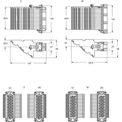 Wkładka złącza przemysłowego 104.27, CTM 64 L - schemat