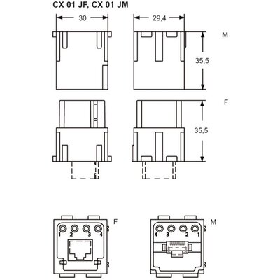 Wkładka złącza przemysłowego, CX 01 JF - schemat