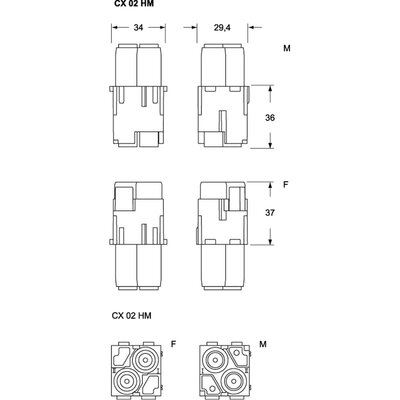 Wkładka złącza przemysłowego, CX 02 HF - schemat