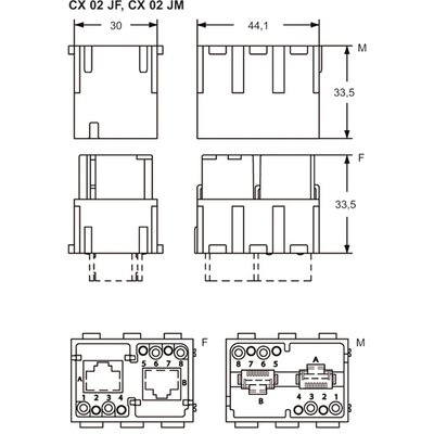 Wkładka złącza przemysłowego, CX 02 JF - schemat