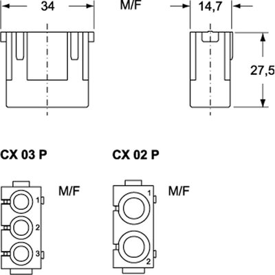 Wkładka złącza przemysłowego, CX 02 P - schemat