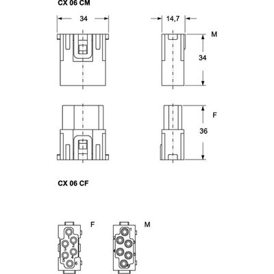 Wkładka złącza przemysłowego, CX 06 CF - schemat
