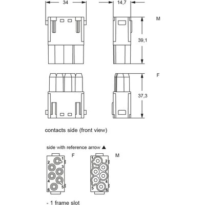 Wkładka złącza przemysłowego, CX 06P CF - schemat