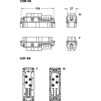 Wkładka złącza przemysłowego 104.27, CXM 4/8 - schemat