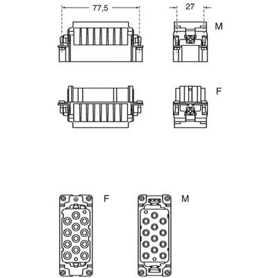 Wkładka złącza przemysłowego 77.27, CXM 12/2 - schemat