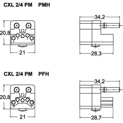 Wkładka złącza przemysłowego 21.21, CXL 2/4 PFH - schemat