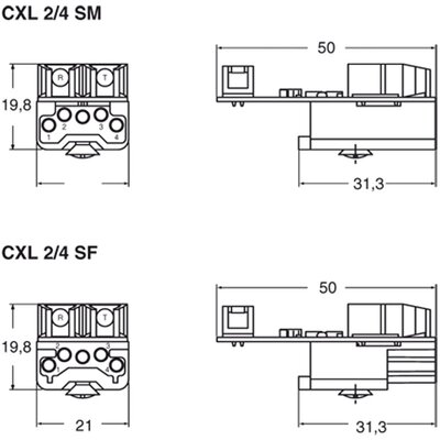 Wkładka złącza przemysłowego 21.21, CXL 2/4 SM - schemat