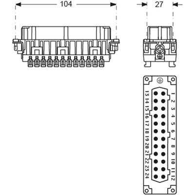 Wkładka złącza przemysłowego 104.27, JSHF 24 S - schemat