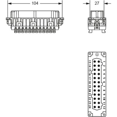 Wkładka złącza przemysłowego 104.27, RSHF 24 - schemat