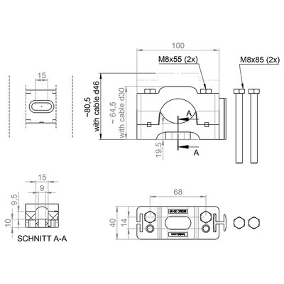 Modułowy zacisk kablowy MSMC 30-46 Set A - schemat