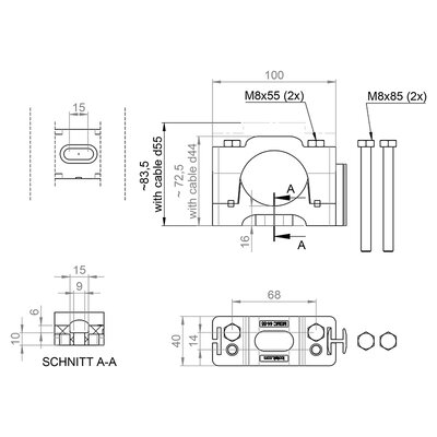 Modułowy zacisk kablowy MSMC 44-55 Set A - schemat