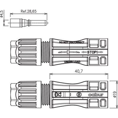 Złącze solarne męskie SL4 na przewód (4-6 mm²), IS14240N - schemat