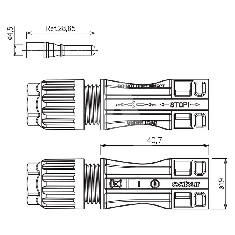 Złącze solarne męskie SL4 na przewód (4-6 mm²), IS14240N - schemat