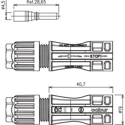 Złącze solarne męskie SL4 na przewód (10 mm²), IS14242N - schemat
