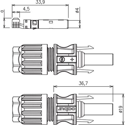 Złącze solarne żeńskie SL4 na przewód (4-6 mm²), IS24241N - schemat
