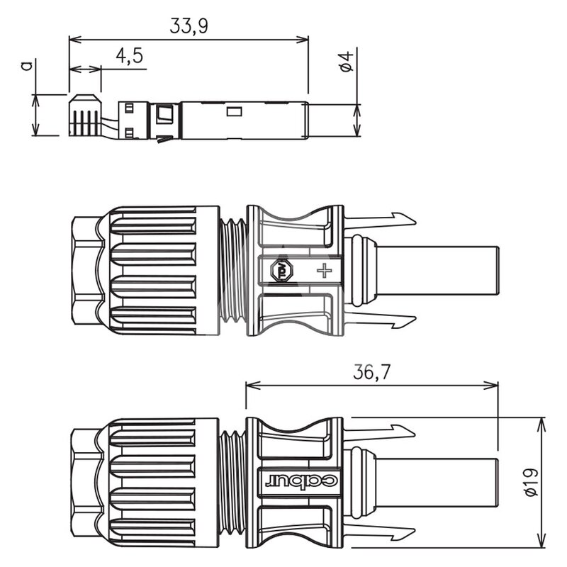 Złącze solarne żeńskie SL4 na przewód (4-6 mm²), IS24241N - schemat
