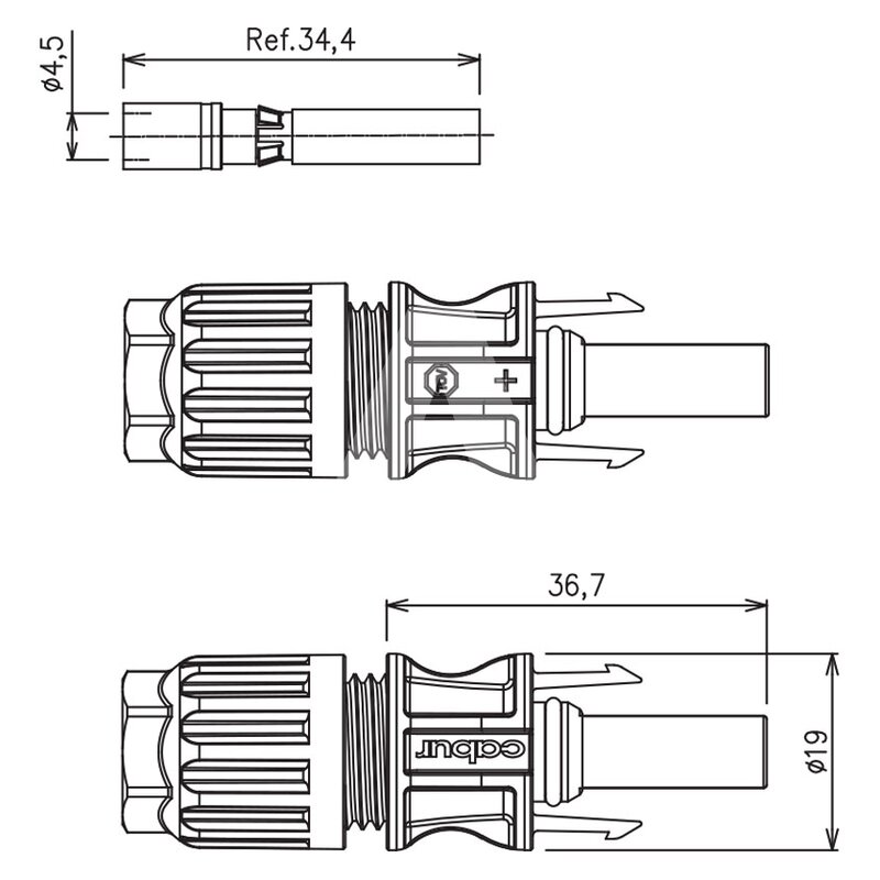 Złącze solarne żeńskie SL4 na przewód (10 mm²), IS24243N - schemat