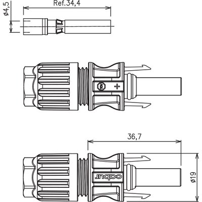 Złącze solarne żeńskie SL4 na przewód (10 mm²), IS24243N - schemat