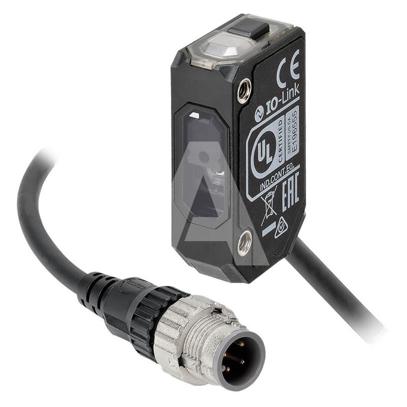 Czujnik fotoelektryczny, odbiciowy, zasięg 1,5 m, PNP, Light-ON/Dark-ON, IO-Link COM3, złącze M12 pigtail Smartclick, 0,3 m, E3AS-F1500IPT-M1TJ 0.3M