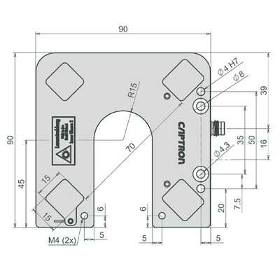 Czujnik optyczny do kalibracji TCP, OGLW2-70T4-2PS6 - schemat