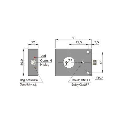 Czujnik indukcyjny z otworem SIA25-C PNP NO+NC H R, SIA000152
