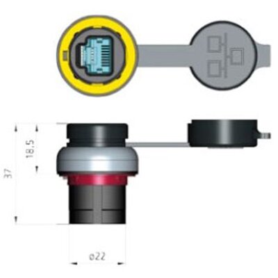 Gniazdo na panel RJ45, PP2RJ45BL - schemat