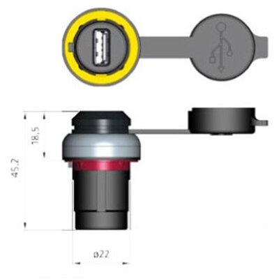 Gniazdo na panel USB 3.0 niklowane, PP2USB30NL - wymiary